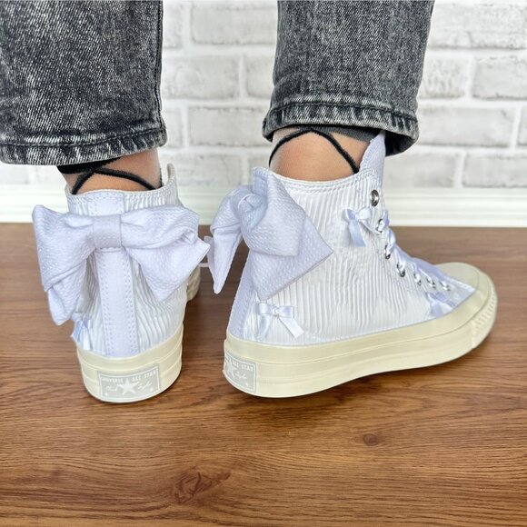 ❤️Converse Chuck 70 Hi Bow Pleated 9.5 Women Shoes Elegant Sneaker White A15191C - Picture 2 of 12